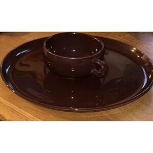 Vtg Russel Wright Ceramic Lot 1 Cup 1 Dinner Plate 10" Steubenville Bean Brown